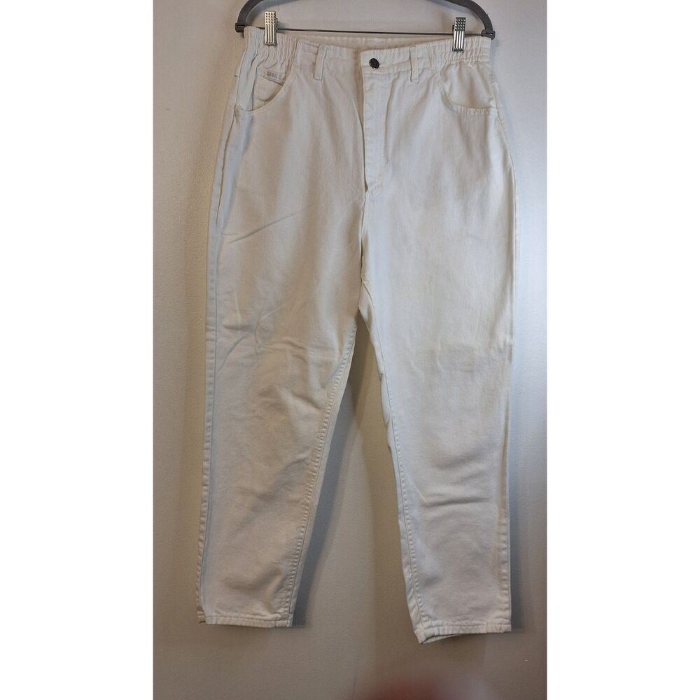 VINTAGE LEE JEANS WHITE CLASSIC HIGH RISE TAPERED BAGGY WOMEN MOM JEAN 14 PETITE